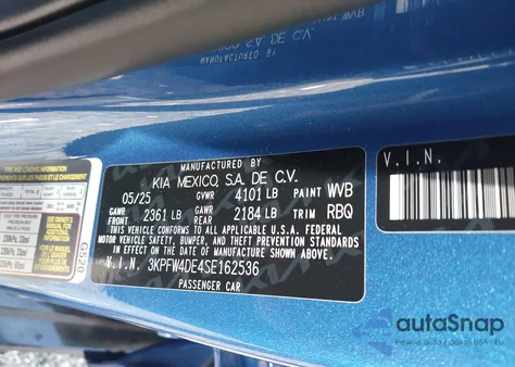 2025 Kia K4 Gt-Line из США, поврежденный, VIN 3KPFW4DE4SE162536